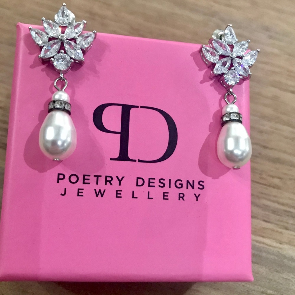 Bridal Earrings—CZ & Swarovski Pearl from Etsy